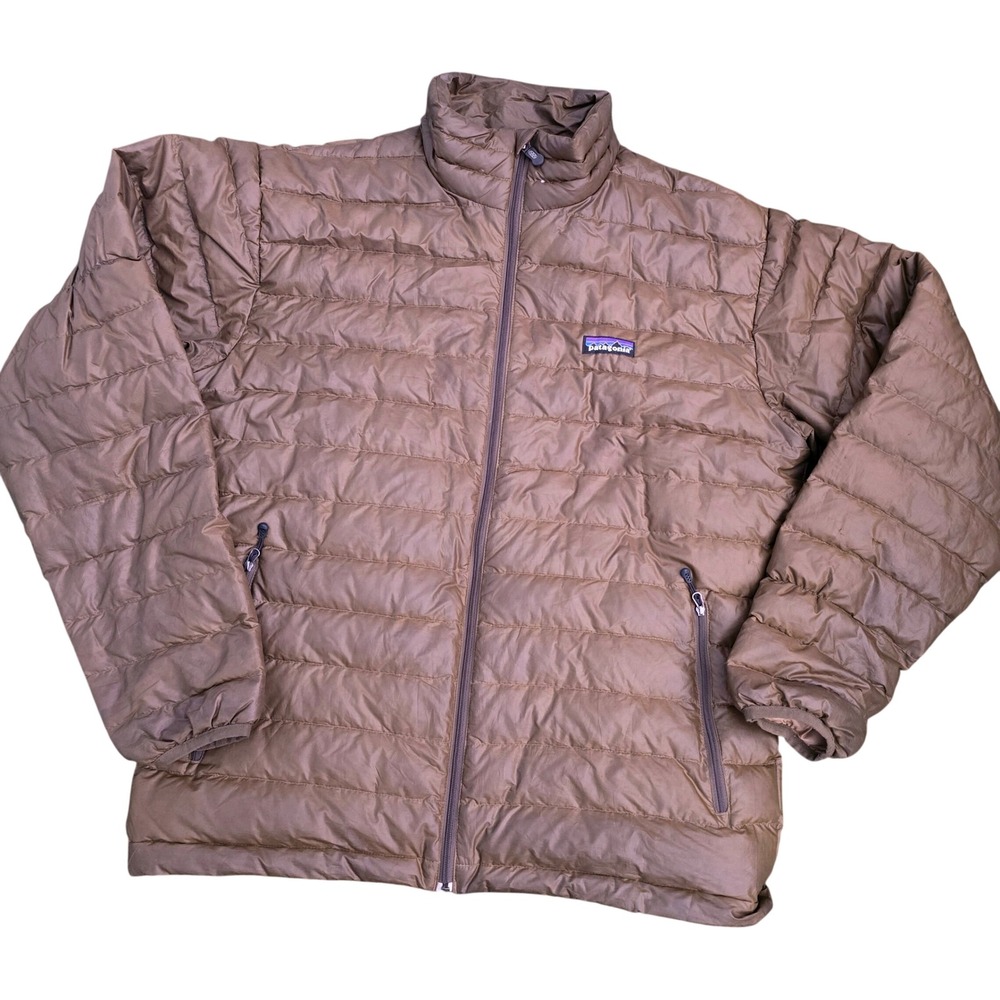Patagonia Mens Down Jacket Brown Goose Down Puffer Full Zip